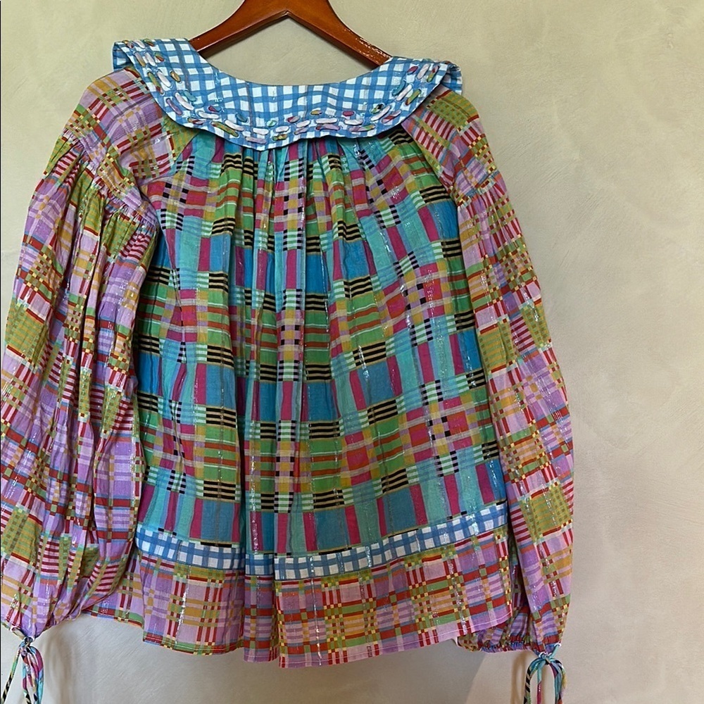 Rue de la lune  Plaid Long Sleeve Blouse with Ruffled Collar - Picture 3 of 4